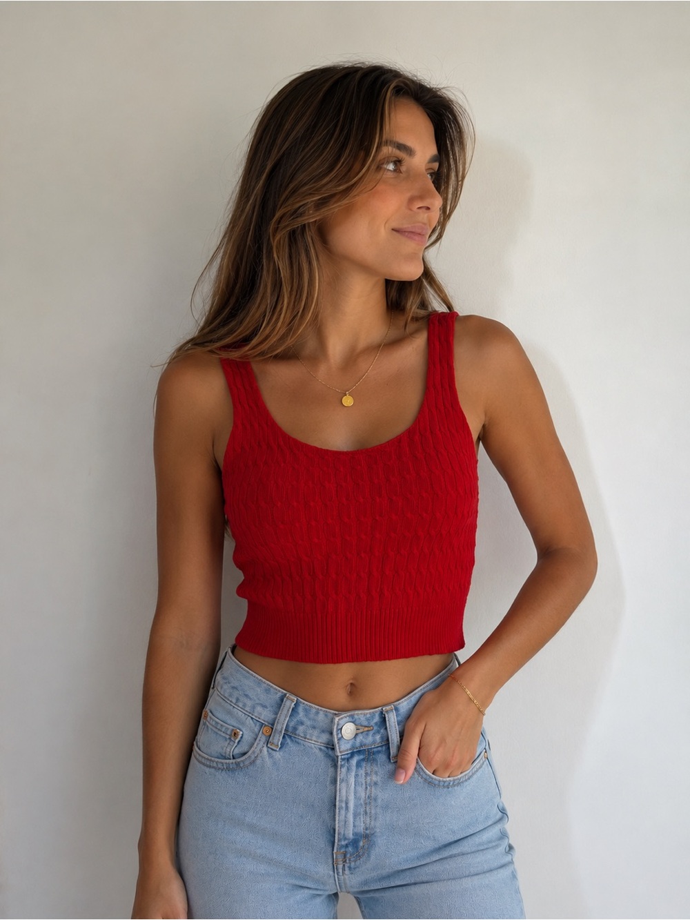 twik Red Knit Crop Tank one size (S/M)